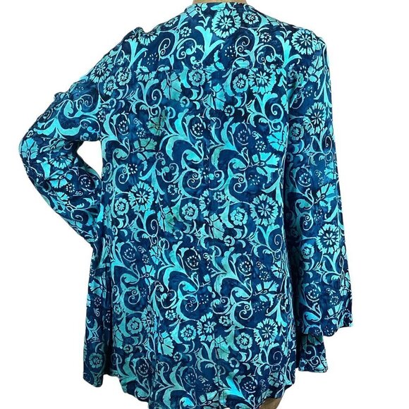 Soft Surroundings Draped Topper Jacket Coverup S Batik Floral Tie Dye Blue #241F - Picture 5 of 8